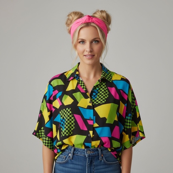 Neon 80s Retro Headbands 💖💚Pink & Green (Set of 2) - Picture 1 of 3